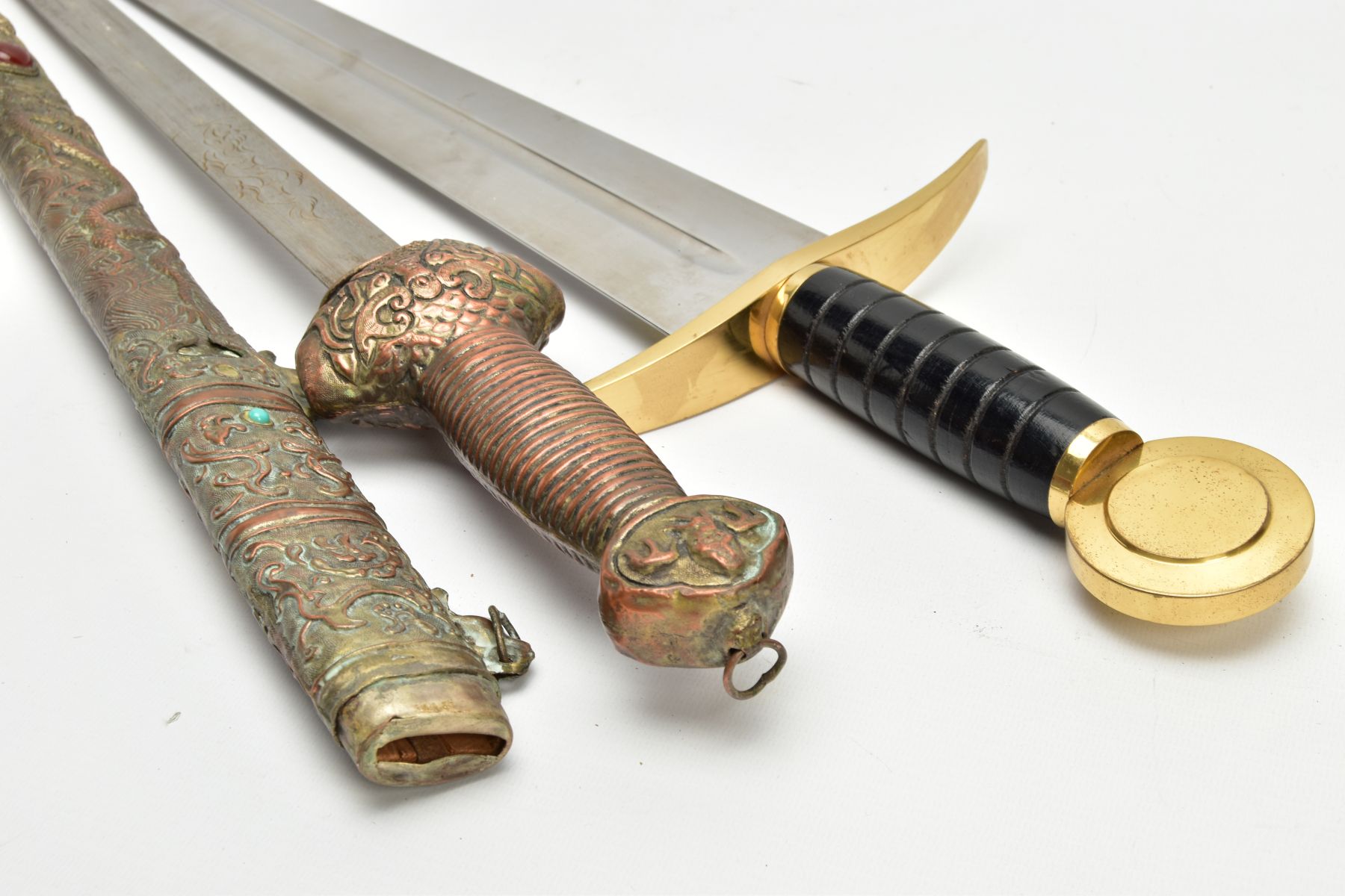 TWO SWORDS one being a modern replica, an Oriental? possibly Chinese, very ornate scabbard, inlaid - Image 6 of 11
