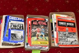 FOOTBALL PROGRAMMES, three boxes containing approximately 360 English Football League Programmes