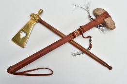 TWO SMALL REPLICA HAND WEAPONS IN THE STYLE OF NORTH AMERICAN TRIBAL, to include small hand axe