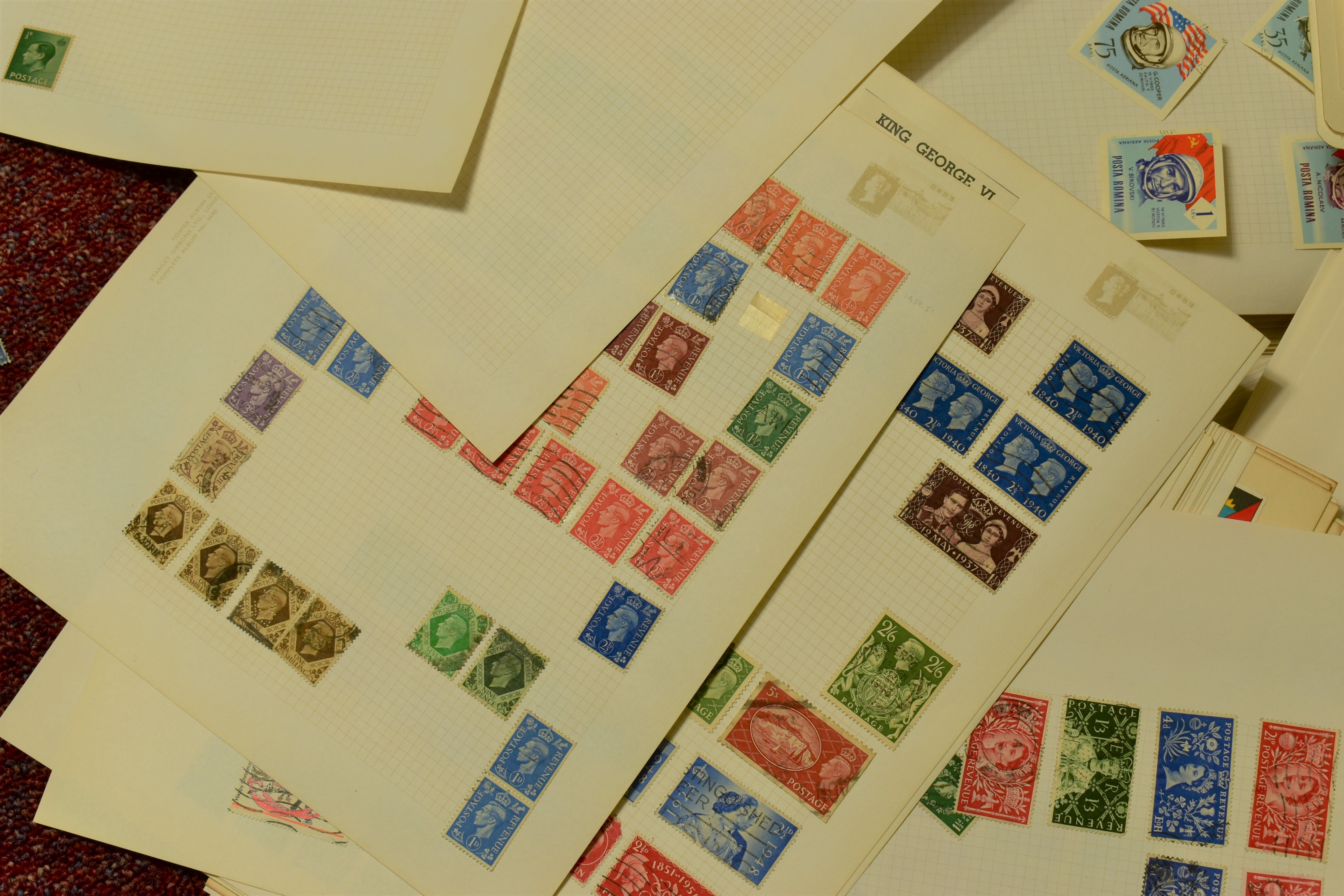 COLLECTION OF STAMPS ON QUANTITY OF PAGES, a small collection of early 20th C postcardsand an - Image 3 of 6