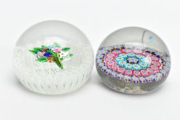A PAUL YSART GLASS PAPERWEIGHT, with flat bouquet featuring PY cane under the weight flower
