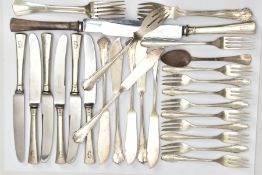 TWO PART CANTEENS OF LOOSE WHITE METAL CUTLERY, comprising a nineteen piece German 800 standard