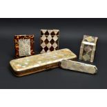 TWO VICTORIAN MOTHER OF PEARL AND TORTOISESHELL CARD CASES AND AN ETUI, A GLOVE CASE AND A