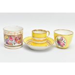 A SMALL GROUP OF LATE 18TH AND EARLY 19TH CENTURY DERBY PORCELAIN, comprising a yellow ground and