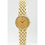 AN 18CT GOLD 1990'S DIAMOND SET QUARTZ OMEGA DE VILLE WRISTWATCH, champagne dial with diamond dot