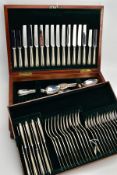 A VICTORIAN MAHOGANY CANTEEN OF MATCHED WILLIAM IV AND VICTORIAN SILVER FIDDLE PATTERN CUTLERY BY