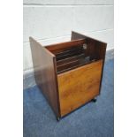 ROLF HESLAND FOR BRUKSBO, a 1960's/70's rosewood rolling LP/magazine rack, of a tapered design