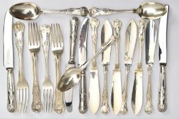 A MATCHED PART CANTEEN OF KINGS PATTERN CUTLERY AND FLATWARE, comprising a set of six fish knives,