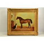 J HARRIS (19th CENTURY) UNTITLED, a study of a Bay horse together with a seated working dog in a