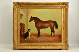 J HARRIS (19th CENTURY) UNTITLED, a study of a Bay horse together with a seated working dog in a