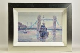 LANA OKIRO (UKRAINE CONTEMPORARY) 'TOWER BRIDGE', a London riverscape with HMS Belfast before the