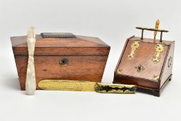 A LATE VICTORIAN OAK AND BRASS BOUND MINIATURE PURDONIUM, fitted with a carry handle to the top,