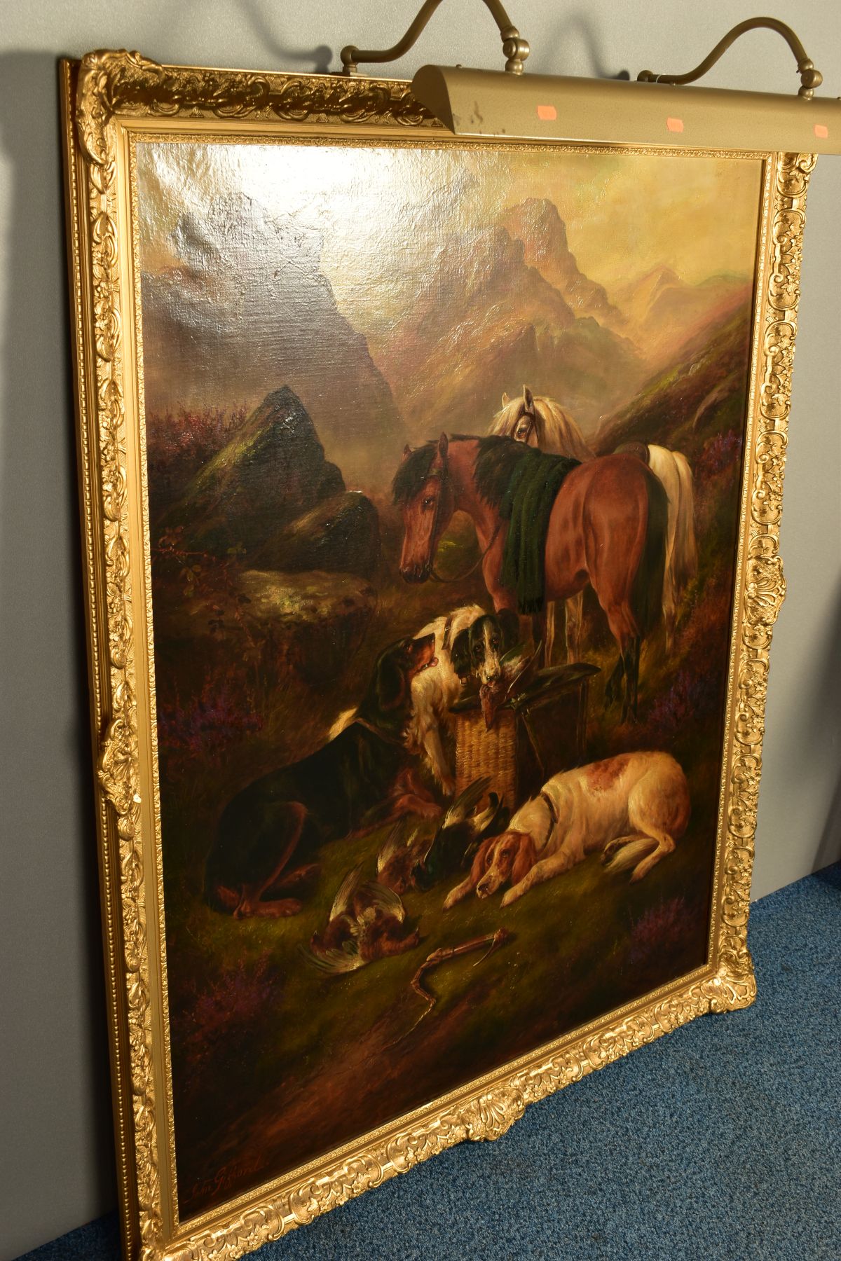 JOHN GIFFORD (19TH CENTURY), HUNTING DOGS AND HORSES AT REST WITHIN A MOUNTAINOUS LANDSCAPE, - Image 13 of 18