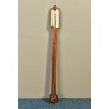 A VICTORIAN WALNUT STICK BAROMETER OF PLAIN FORM BY ROWELL OF OXFORD, ivory registers for