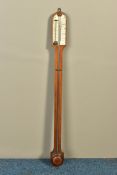 A VICTORIAN WALNUT STICK BAROMETER OF PLAIN FORM BY ROWELL OF OXFORD, ivory registers for