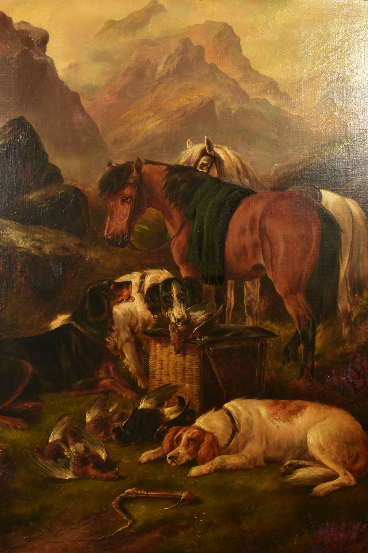JOHN GIFFORD (19TH CENTURY), HUNTING DOGS AND HORSES AT REST WITHIN A MOUNTAINOUS LANDSCAPE, - Image 2 of 18