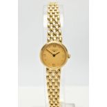 AN 18CT GOLD QUARTZ LONGINES WRISTWATCH, champagne dial, quarterly roman numeral and dot markers,