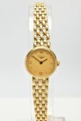 AN 18CT GOLD QUARTZ LONGINES WRISTWATCH, champagne dial, quarterly roman numeral and dot markers,