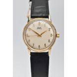 A 9CT GOLD CASED HAND-WOUND SMITHS ASTRAL WRISTWATCH, light cream dial with Arabic numerals, tapered