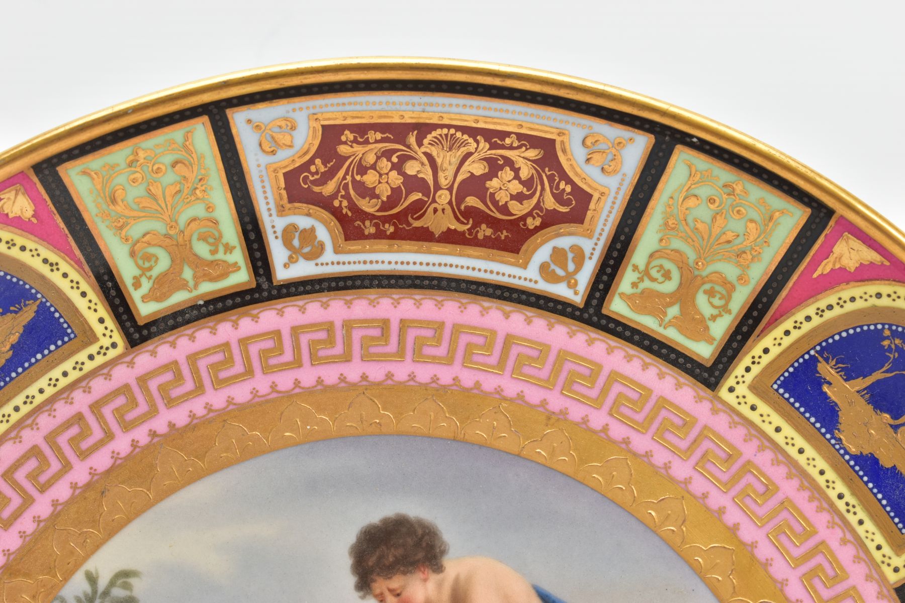 TWO LATE 19TH CENTURY VIENNA STYLE PORCELAIN CHARGERS, with polychrome and gilt borders - Image 10 of 15