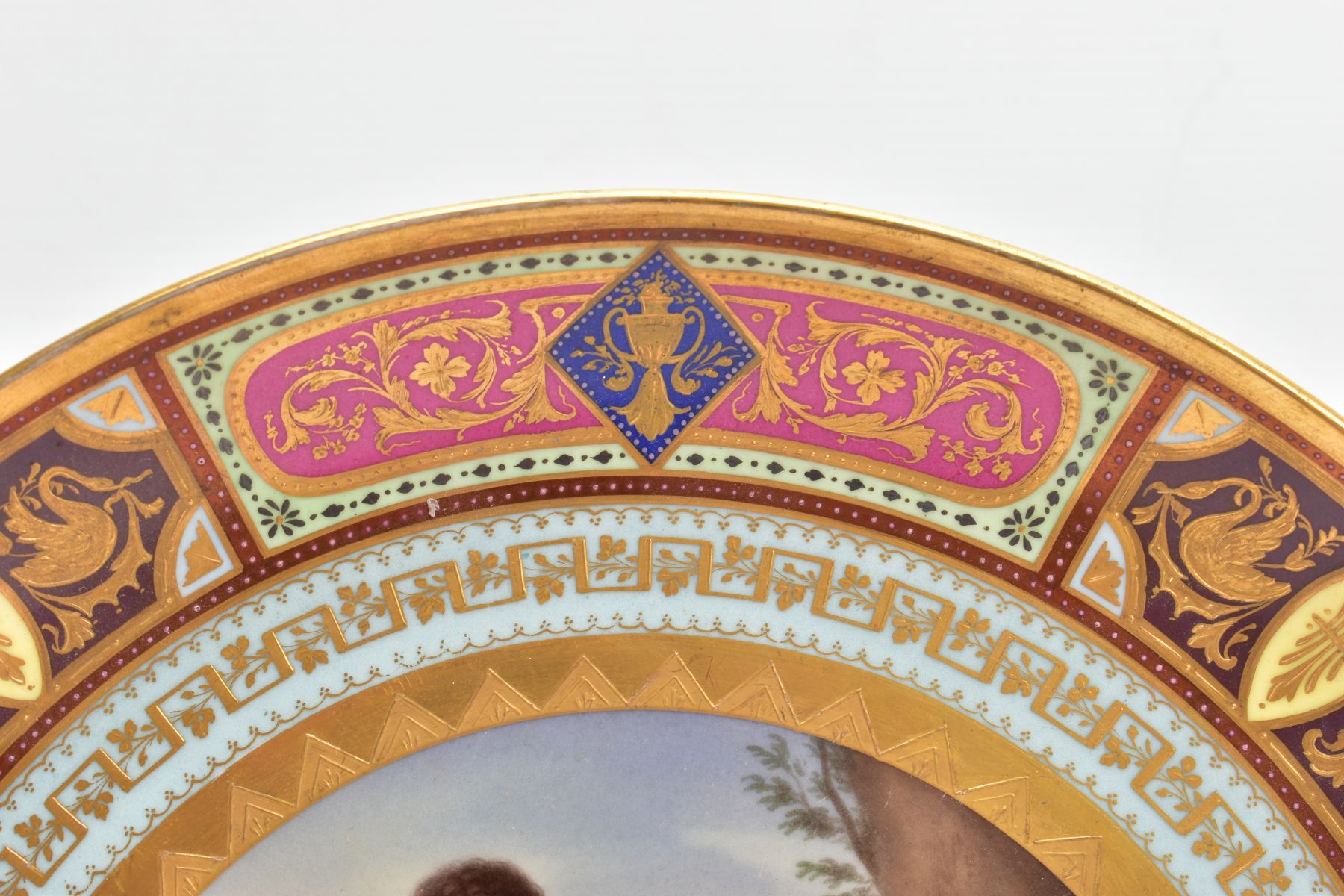 TWO LATE 19TH CENTURY VIENNA STYLE PORCELAIN CHARGERS, with polychrome and gilt borders - Image 3 of 15