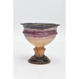 A 19TH CENTURY SMALL BLUE JOHN PEDESTAL BOWL, the bowl with outward scrolling rim, girdle 2cm from