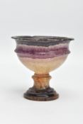 A 19TH CENTURY SMALL BLUE JOHN PEDESTAL BOWL, the bowl with outward scrolling rim, girdle 2cm from