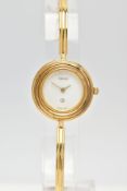 A GOLD-PLATED GUCCI 1100L QUARTZ WRISTWATCH, white signed dial, case width approximately 26mm,