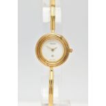 A GOLD-PLATED GUCCI 1100L QUARTZ WRISTWATCH, white signed dial, case width approximately 26mm,