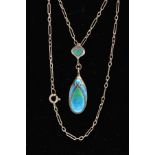 AN ART NOUVEAU SILVER AND ENAMEL PENDANT AND CHAIN BY MURRLE BENNETT, a two piece section pendant