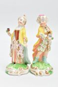 A PAIR OF LATE 18TH CENTURY DERBY PORCELAIN FIGURES OF A BOY TURK AND HIS COMPANION, both wearing