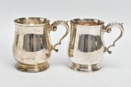 A PAIR OF ELIZABETH II CHRISTENING MUGS OF BALUSTER FORM, S scroll handles with leaf shaped