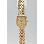 A LATE TWENTIETH CENTURY 9CT GOLD LADY'S 'UNO' WRISTWATCH, quartz movement, cushion shape gold