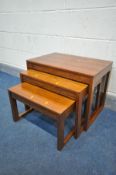 A DANISH 1960'S/70'S ROSEWOOD NEST OF THREE TABLES, unlabelled, largest table width 62cm x depth