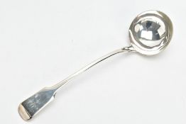 A GEORGE III SILVER FIDDLE PATTERN SOUP LADLE, engraved initials, makers Thomas Wallis (II) &