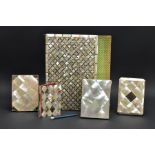 FIVE ITEMS OF VICTORIAN MOTHER OF PEARL DECORATED ITEMS COMPRISING AN ABALONE INLAID BLOTTER, TWO