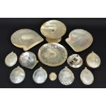 SEVEN MOTHER OF PEARL SHELL CARVINGS OF BIBLICAL SCENES, including the Nativity, the crucifixion and