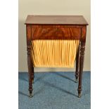 A VICTORIAN MAHOGANY WORK TABLE, the adjustable ratchetted top with a writing surface and paper