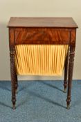 A VICTORIAN MAHOGANY WORK TABLE, the adjustable ratchetted top with a writing surface and paper