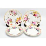 TWO PAIRS OF DERBY PORCELAIN DESSERT PLATES DECORATED WITH FLOWERS, CIRCA 1820-1825, comprising a