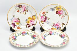 TWO PAIRS OF DERBY PORCELAIN DESSERT PLATES DECORATED WITH FLOWERS, CIRCA 1820-1825, comprising a