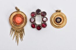 THREE ITEMS OF MEMORIAL JEWELLERY, the first a late Georgian brooch with vacant central panel