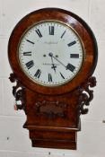 A VICTORIAN BURR WALNUT AND STAINED TWIN FUSEE DROP DIAL WALL CLOCK BY J SPITTALL OF WHITEHAVEN,