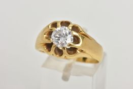 A DIAMOND SINGLE STONE RING, a round brilliant cut diamond claw set to tapering shoulders, estimated