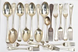 A PART CANTEEN OF VICTORIAN SILVER BEAD PATTERN FLATWARE BY GEORGE ALDWINCKLE, all engraved with a