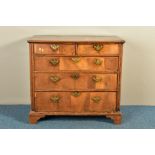 A GEORGE I AND LATER OAK CHEST OF TWO SHORT OVER THREE LONG GRADUATED DRAWERS, the drawer fronts