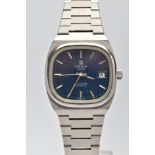 A QUARTZ TISSOT SEASTAR WRISTWATCH, blue cushion shaped textured stripped dial, baton markers,