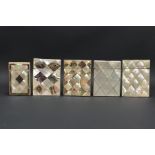 FIVE VICTORIAN CARD CASES OF RECTANGULAR FORM, three of geometric design inset with abalone and