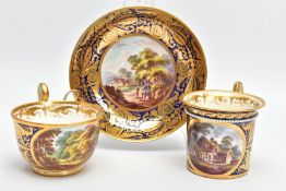 AN EARLY 19TH CENTURY DERBY PORCELAIN TRIO, CIRCA 1815, comprising tea cup, coffee can and saucer,