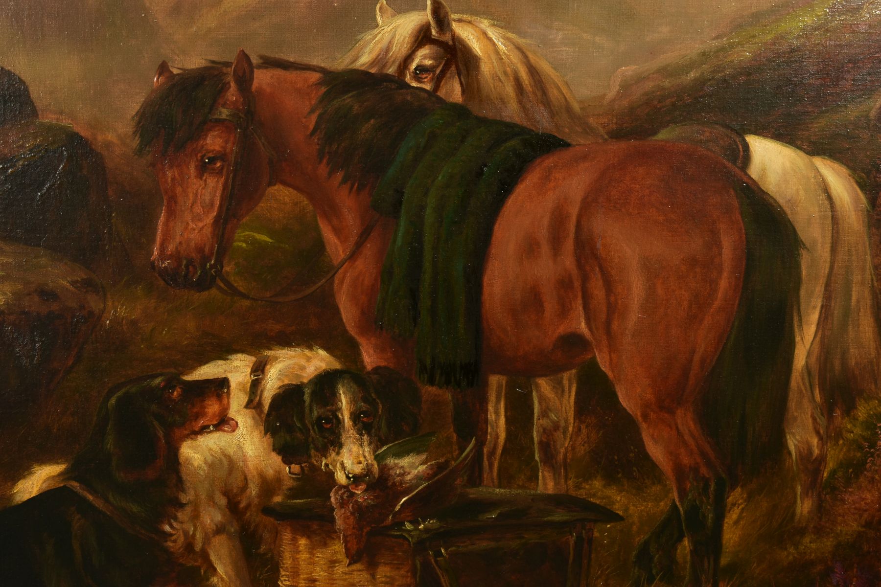 JOHN GIFFORD (19TH CENTURY), HUNTING DOGS AND HORSES AT REST WITHIN A MOUNTAINOUS LANDSCAPE, - Image 3 of 18